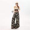 Spring Summer Pure Cotton Unique Print Relax Wide Leg Casual Cargo Denim Pants For Ladies Casual Pants Oversize Denim Trousers
