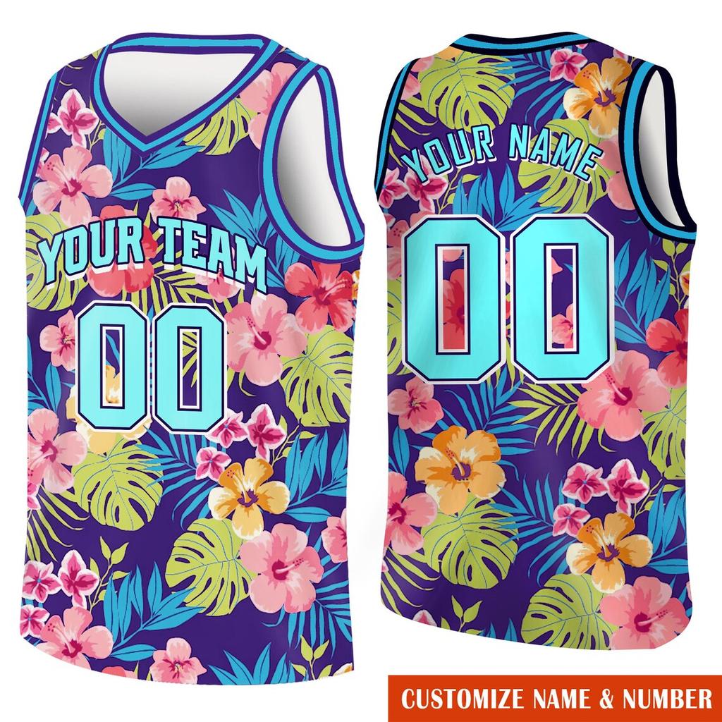 Retro Hawaiian Tropical Print Custom Basketball Jersey Sleeveless Vintage Style Fans New Personalized Name Number Tank Tops