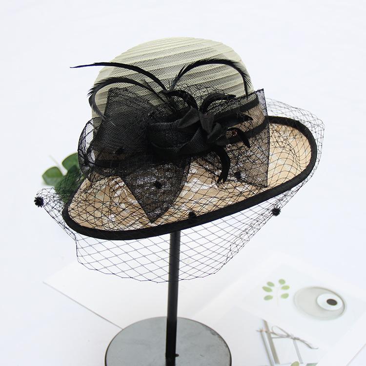 Curled top hat women's summer face cover mesh fashion basin hat British retro sun hat elegant flower lace bucket hat