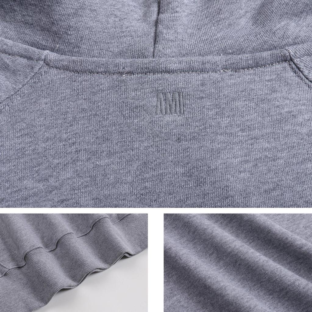 AMI 2025 Podzim/Zima Nová Pletená Mikina s Kapucí s Velkým Logem Vysoké Kvality Bavlna Pánská Mikina s Kapucí