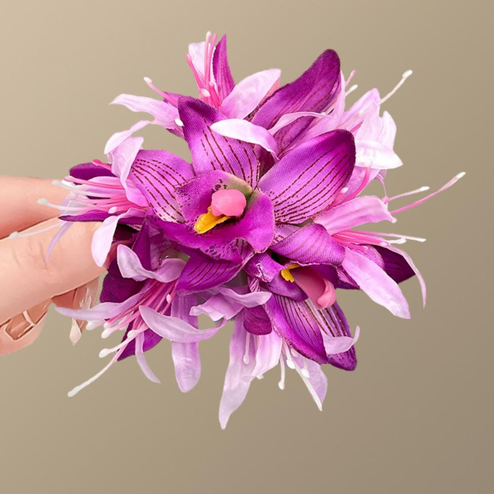 Elegant Flower Hair Clip Fabric Artificial Orchid Hair Clip  For Weddings Parties and Daily Wear Purple