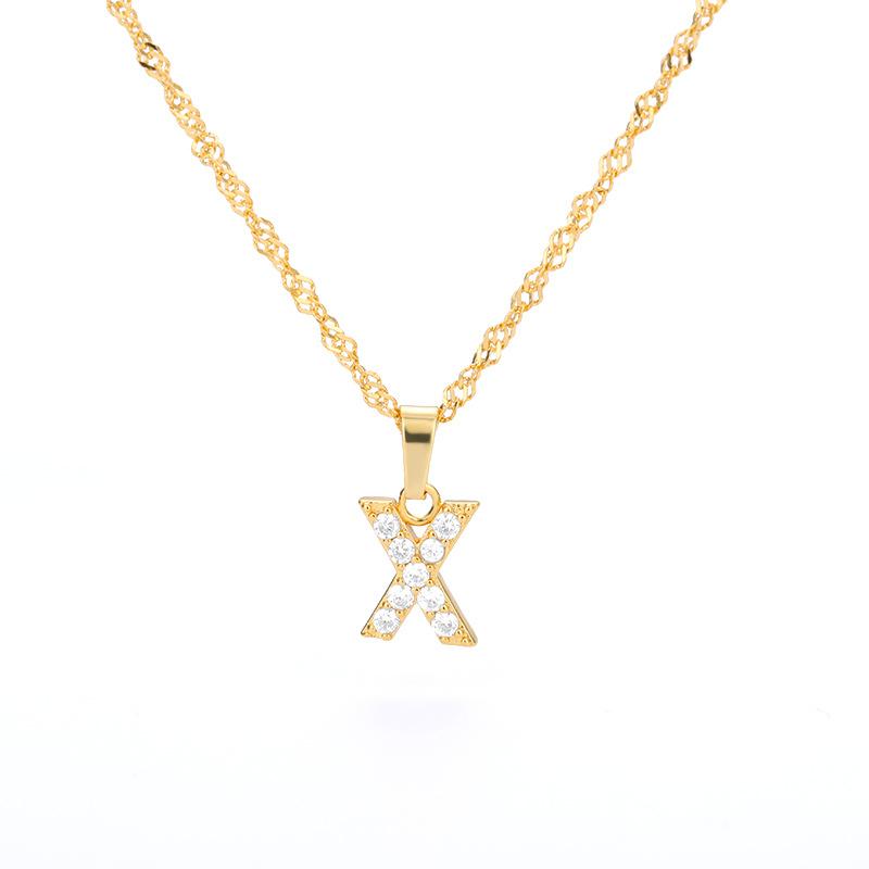 New English letter necklace plated with real gold and slightly inlaid with zircon letter pendant stainless steel chain