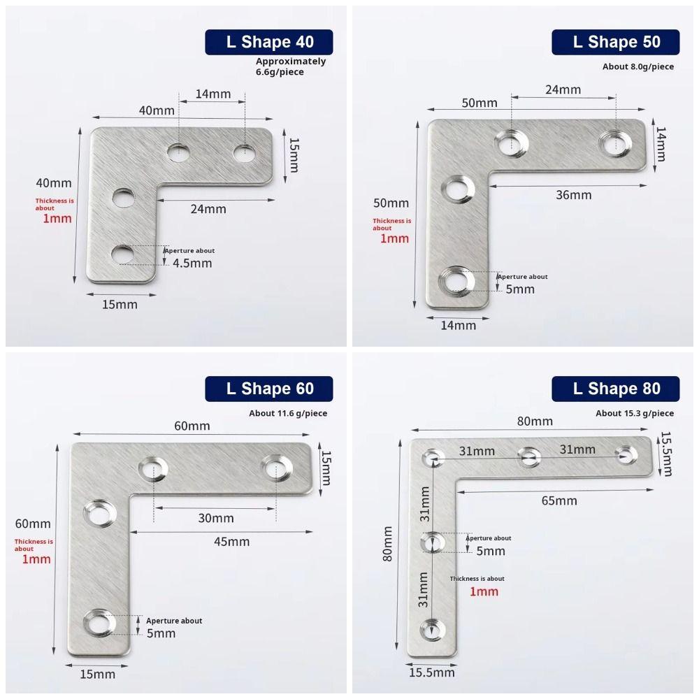 10Pcs 90° Right Angle Angle Bracket Flat Fastener Corner Bracket  Hardware Accessory