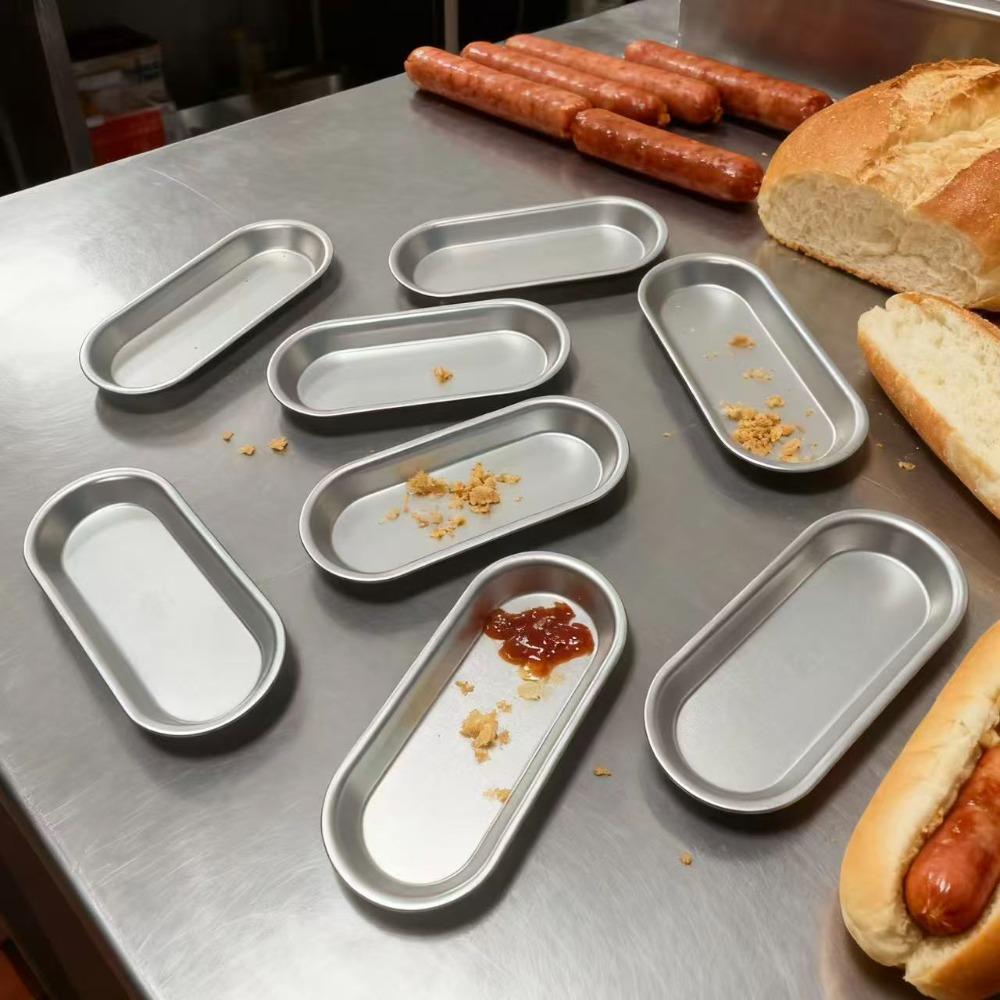 4PCS Aluminium Zinc Zinc Alloy Sausage Bread Baking Pan Oval Hotdog Bun Pan Durable Hot Dog Bread Mold  Bakery