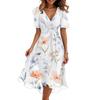 Women's Casual V Neck Short Sleeve Floral Print Dress Vintage Style Wrap Midi Dress Lightweight Summer Dress for Daily Wear
