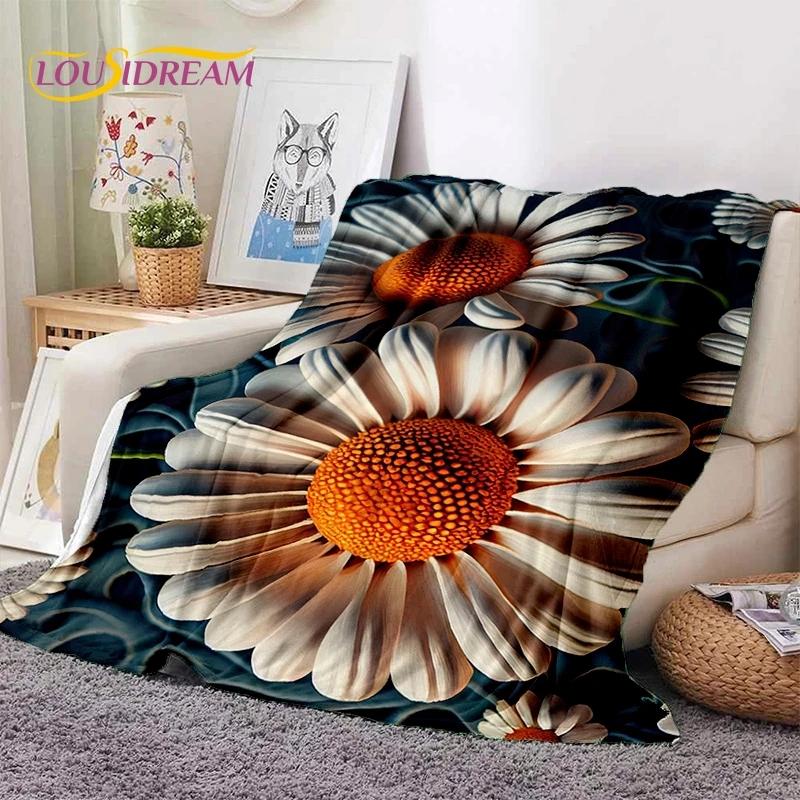 Traum Sonnenblumen Nordische Gänseblümchen Weiche Flanelldecke für Bett Schlafzimmer Sofa Picknick, Tagesdecke zum Zudecken Outdoor Freizeit Nickerchen Geschenk