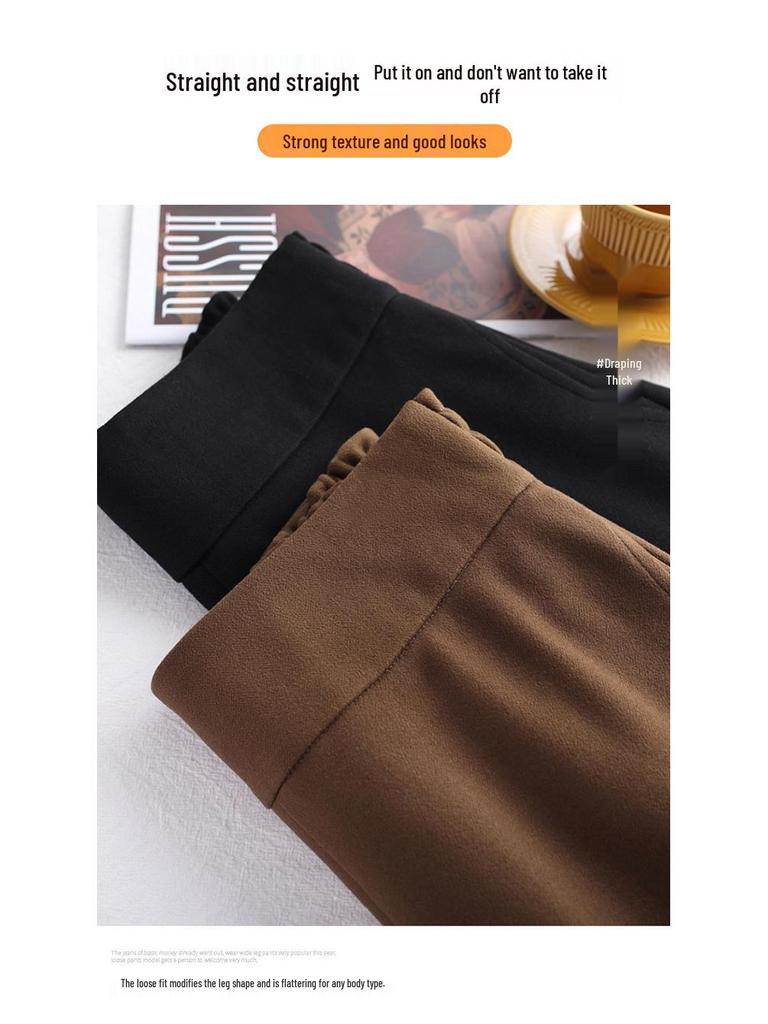 Women's Woolen Wide-Leg Cropped Pants - High-Waisted, Plus Size, Black Palazzo for Autumn/Winter 2025