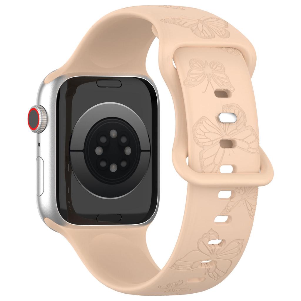 Compatible Apple Watch Band: Laser-Engraved Butterfly, 8-Shaped Buckle, Sporty Silicone Design for iWatch S8