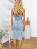 Denim Dress With U Neck And Vintage Wash For Casual Spring Wear