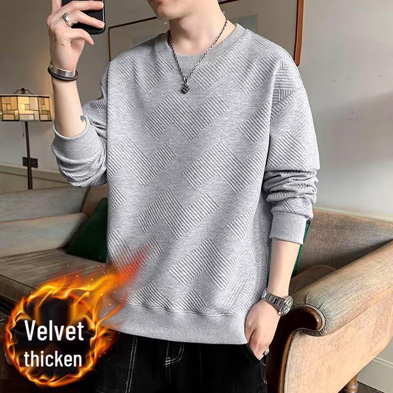 

Men s Plus Size Velvet-Lined Hoodie: Autumn/Winter Warm, Loose Long Sleeve Base Layer Top 2XL сірий колір