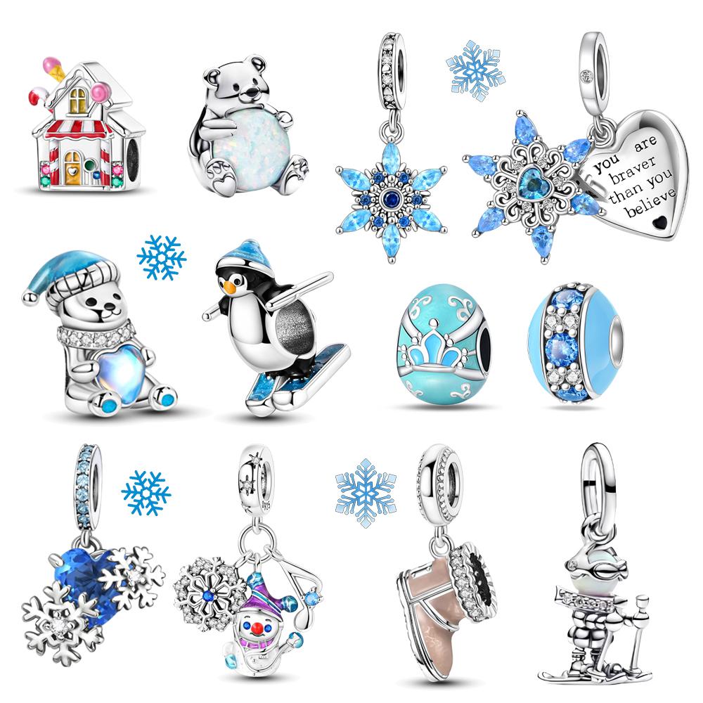 Exquisite Copper Snowflakes Snowman Penguin Fireplace Charms Fit Diy Bracelet Necklace Winter Season Accessories