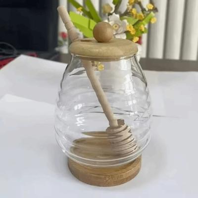 Transparent Glass Honeycomb Tank with Dipper and Lid 280/400/500ml Honey Bottle Large Capacity Elegant Honey Storage Container