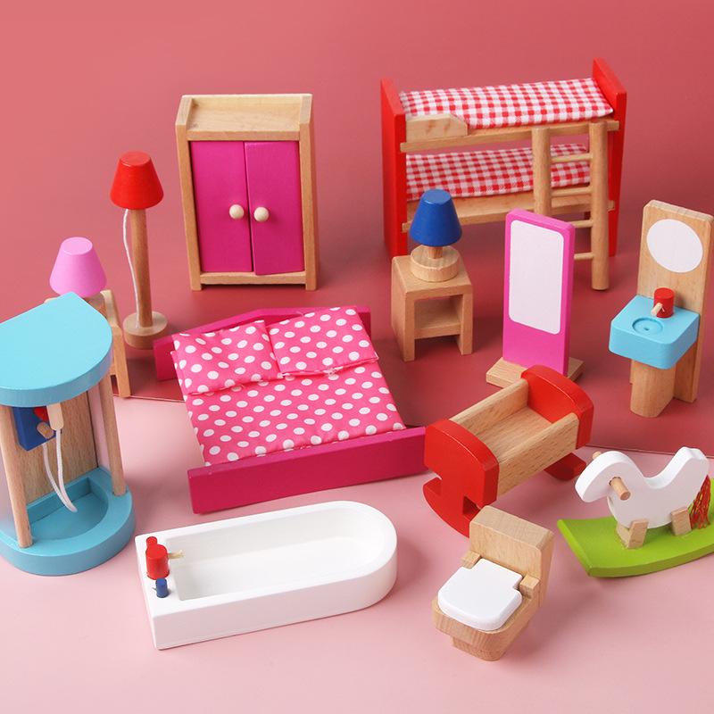 Children's Educational Multi-Functional Wooden Building Blocks Set for Pretend Play and Mini Furniture