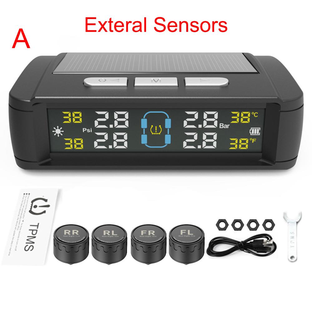 Солнечный набор сигнализации безопасности автомобиля TPMS, тестер температуры шин, монитор, система контроля давления в шинах, автомобильная TPMS, 4 датчика шин