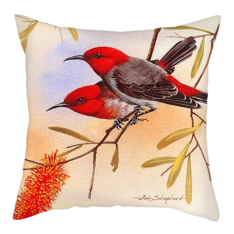 Flower And Birds Polyester Pillow Cover Bird Animal Printed Cushion Cover Throw Pillowcase For Home Sofa Decor 45X45Cm