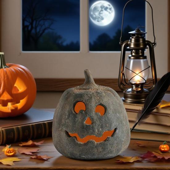 Hollow Pumpkin Ornament Halloween Jack O' Lantern Fall Decor Farmhouse Table Centerpiece for Home Festival Porch Mantel Room Decoration