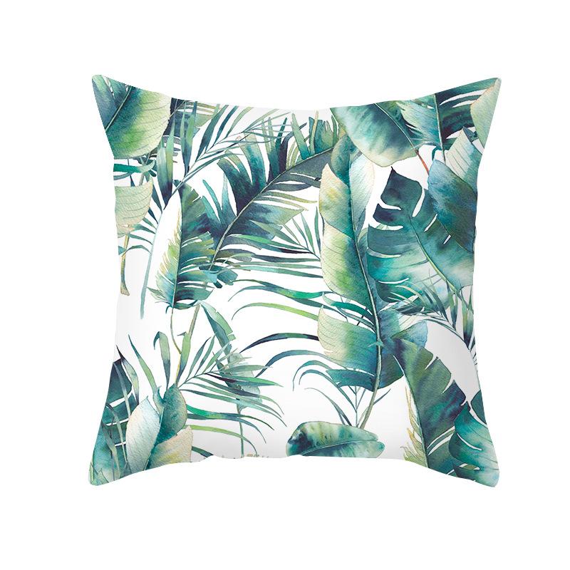 Summer Small Fresh Green Plant Print Pillowcase Peach Skin Green Leaf Home Sofa Pillowcase Bedroom Cushion