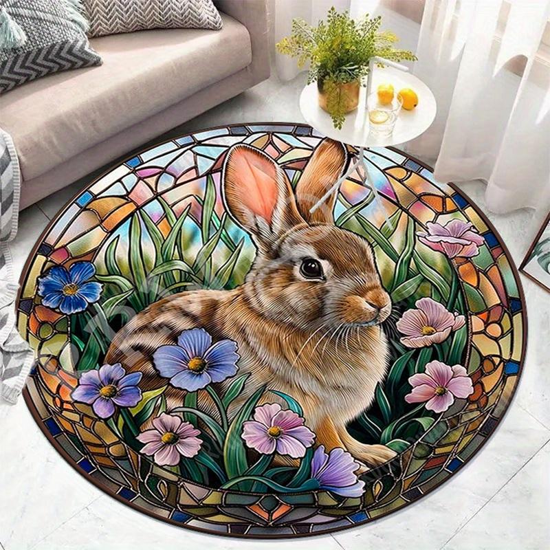 Stained Glass Bunny Round Rug - Crystal Velvet, Perfect for Indoor & Outdoor Use, Bedroom, Living Room - Halloween