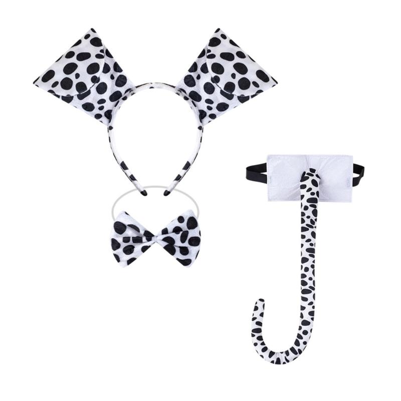 Dalmatiner Welpen Kostüm Set Ohr Stirnband Schwanz Fliege Nase Handschuh Tutu Rock für Kind Halloween Weihnachten Tier Cosplay