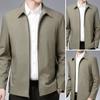 Men Jacket Lapel Solid Color Mid-aged Elderly Men Long Sleeve Zipper Closure Straight Formal Business Casual Soft Spring Fall Daily Coat