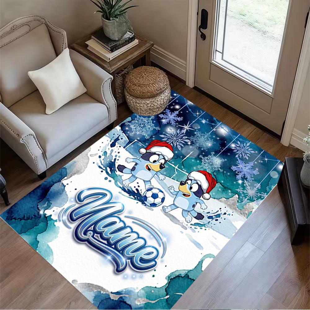 Bluey's Soccer Adventure Customizable Name Carpet Design for Hallway Game Room Entryway Bedrooms Antislip Carpet Decorate Offices Gift for Festivals