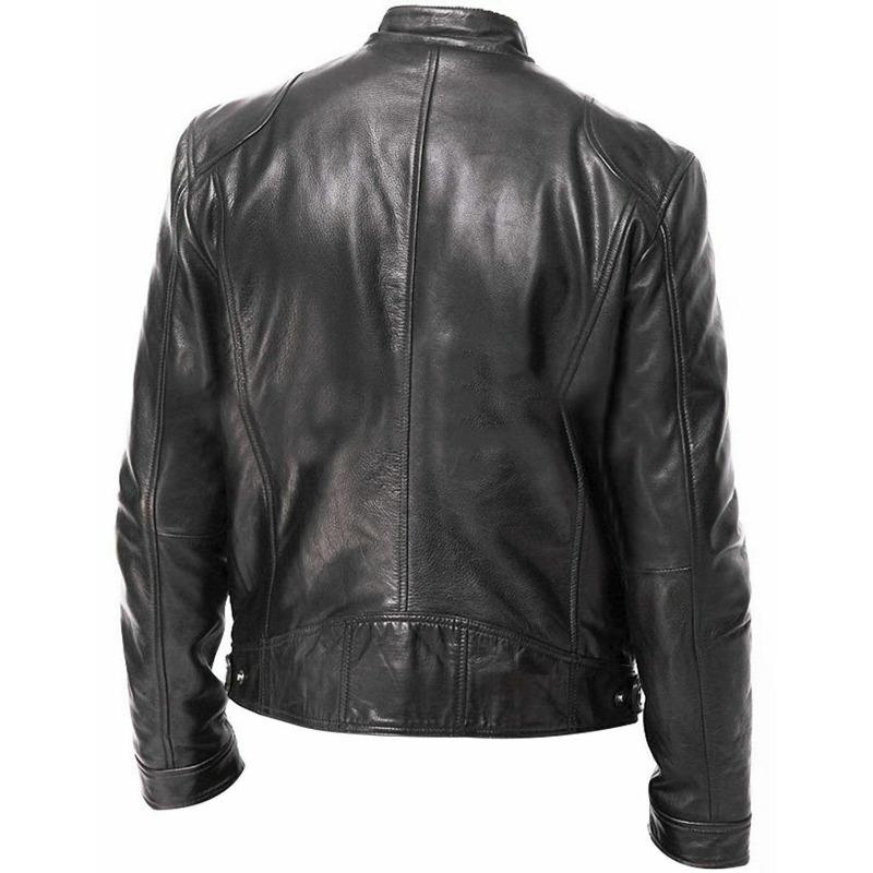 Leather Jacket Men's Stand Collar Trend Spring and Autumn New Leather Jacket Handsome Motorcycle Suit Green Large Size Jacket