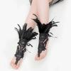 Wristband Feather Lace Glove Embroidery Women Halloween Cuffs Halloween Feather Gloves  Carnival