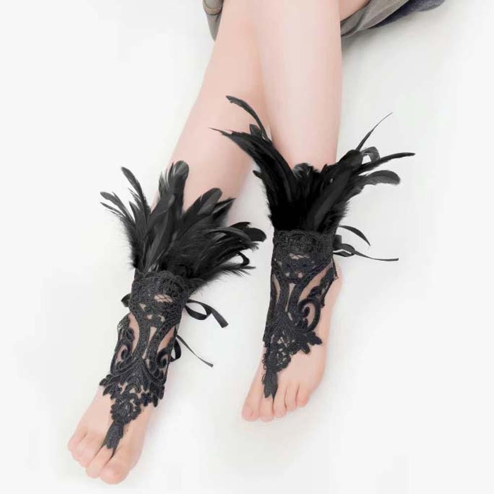 Wristband Feather Lace Glove Embroidery Women Halloween Cuffs Halloween Feather Gloves Carnival