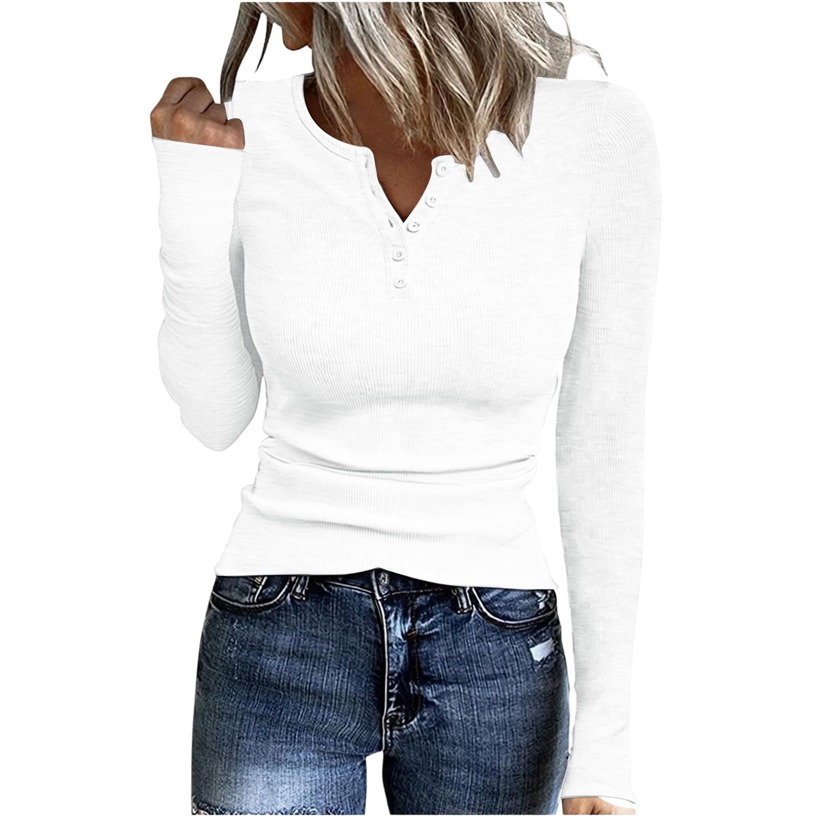 

Long Sleeve Shirts for Women Henley Ribbed Knit Womens Shirts Casual Tops Basic Fall Shirts for Women T Shirts for Women XL білий