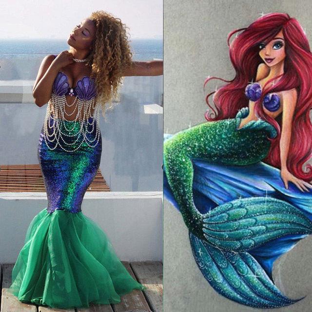 Mermaid Half-Body Fish Tail Costume for Halloween Cosplay Small зелёный