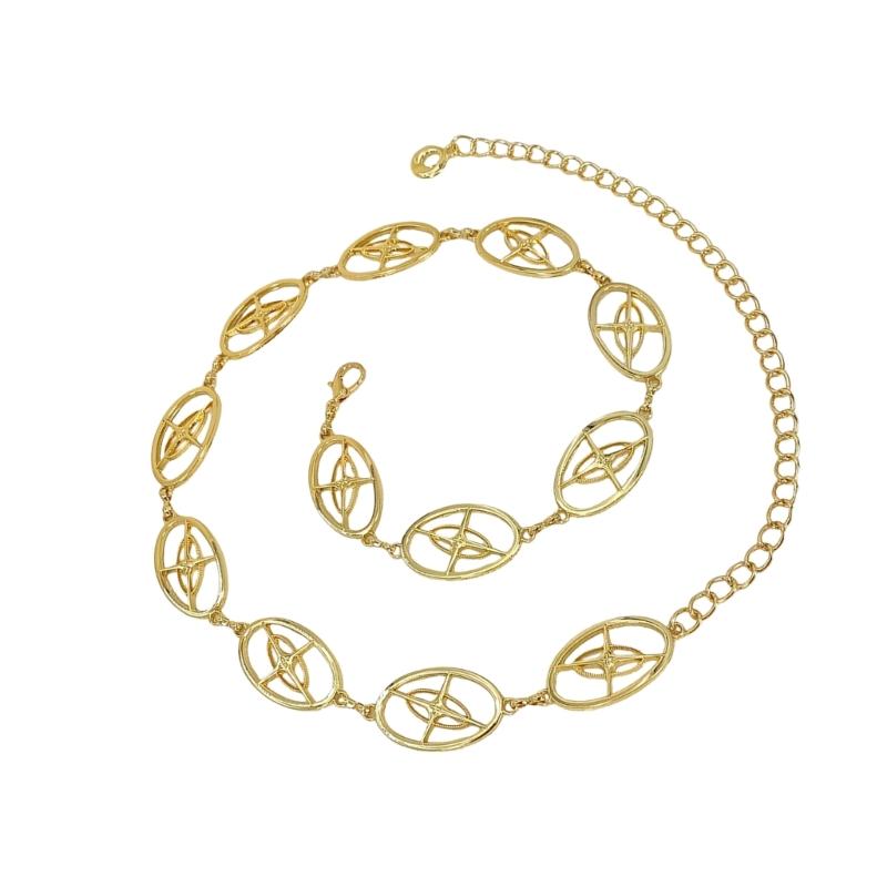 Vintage Oval Metal Chain Belt Women Adjustable Length Unique Waist Belt for Special Occasion
