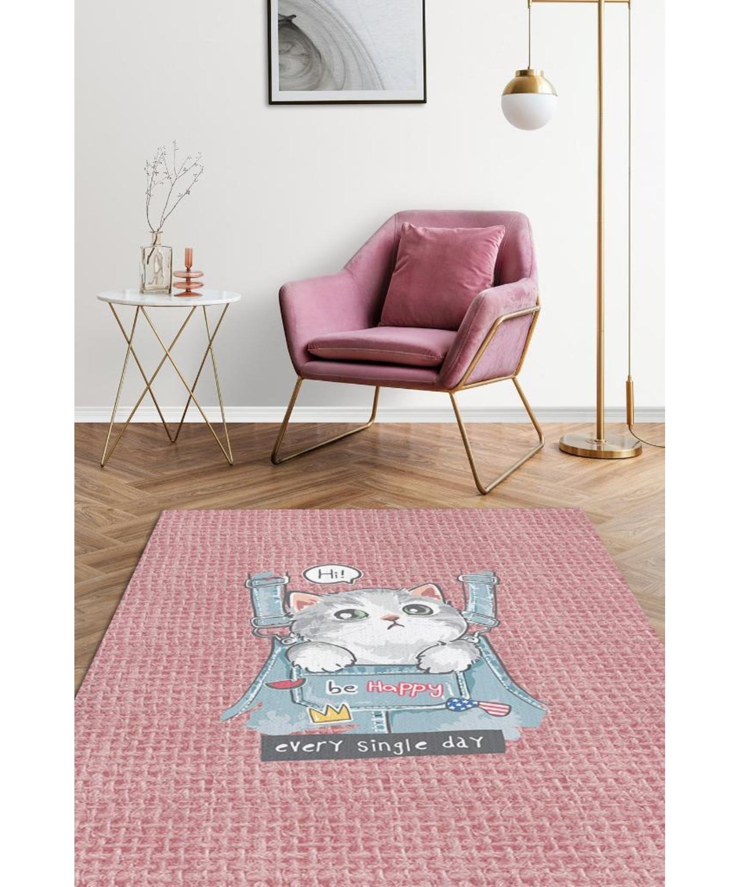 

Be Happy Every Day Cotton Woven Based Washable Non-Slip Decorative Carpet