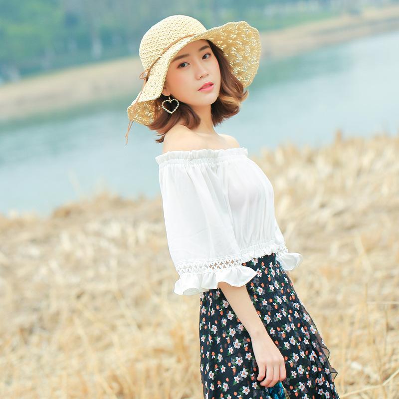 Spring and Summer New Straw Hat Women's Summer Foldable Beach Hat Women's Vacation Visor Bow Straw Hat