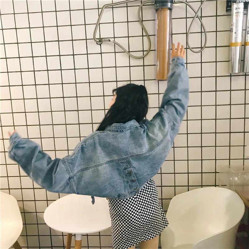 Jarní a podzimní styl Vintage korejská netopýří bez rukávů džínová bunda dámská zkrácená všestranná volného střihu Bf bunda