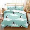 Cartoon Penguin Duvet Cover Set For Boys Girl Animated Antarctic Animal Polyester Quilt Cover White Black King Queen Size
