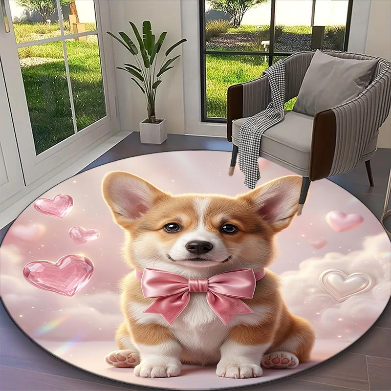 1pc Office Carpet, Kawaii Dog Chair Rug, Living Room Printed Round Rug, Home Chair Floor Mat
