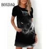 Funny Cat Print Women Dress New Summer Beach Short Sleeve O-neck Loose Casual Mini Dress Ladies Cartoon Sundress Oversized