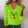 Women's Cute Sweatshirt Knitted Fashion Casual V-neck Long-sleeved  Cozy Print Top