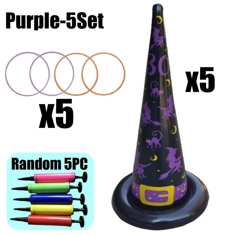 Jeux de lancer d'anneaux d'Halloween Jeux de lancer d'anneaux Chapeau de sorcière gonflable pour enfants Adultes Cadeau de fête d'Halloween Jeux Intérieur Extérieur