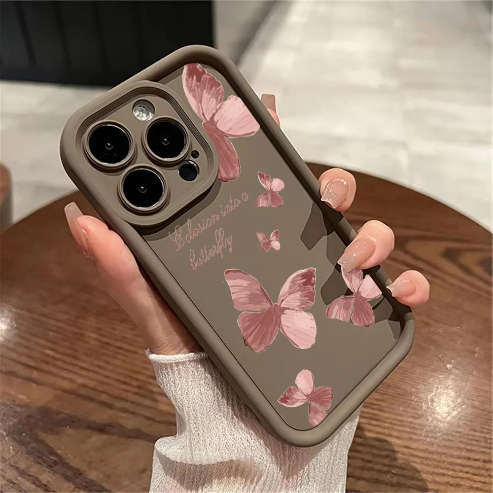 INS Retro Butterfly Phone Case For iPhone 16 11 12 13 14 15 Pro Max Plus XS Max X XR SE2 Shockproof Silicone Bumper Back Cover