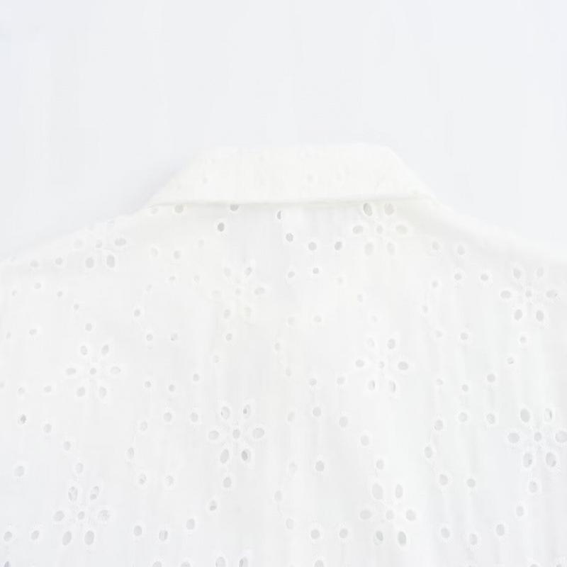 Summer European & American Style Women's Hollow Embroidery Midi Dress