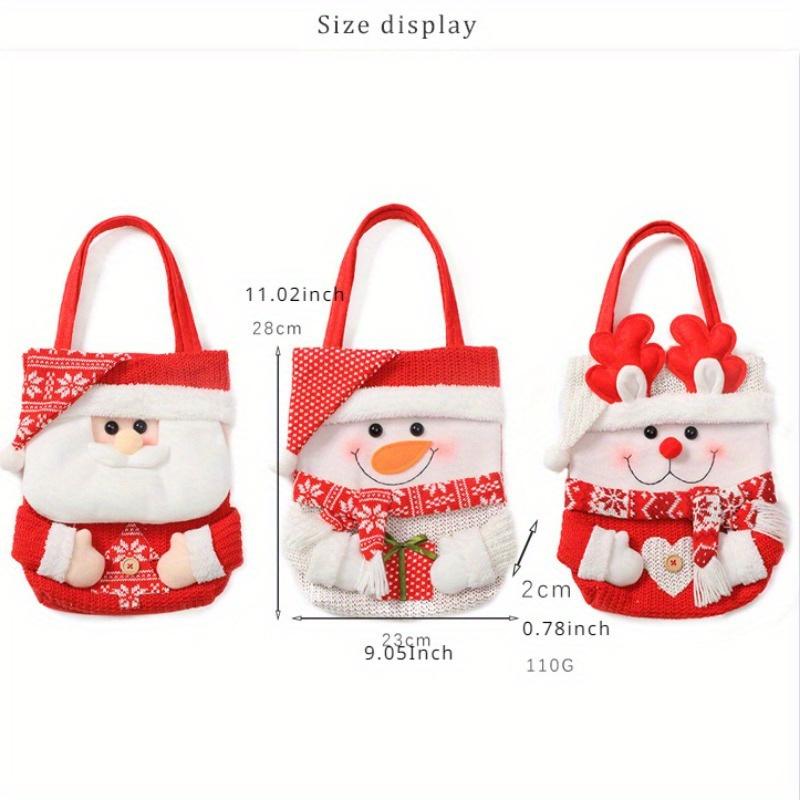 Christmas Gift Tote Bags Set of 3 Festive Cartoon Characters Santa, Snowman, Reindeer with Flip Hat Closure for Holiday Candy, Gifts