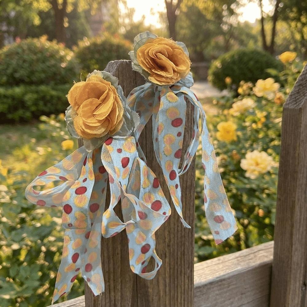 Fabric Chiffon Petal Drop Earrings Sweet Boho Style Earrings Pastoral Setting