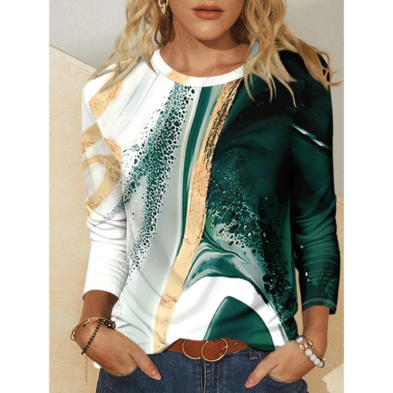 Summer New Fashion 2025 Women's Casual Long-sleeved Printed T-shirt