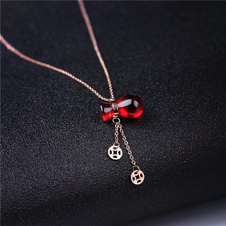 Gold Plated Red Gourd Clavicle Necklace for Women