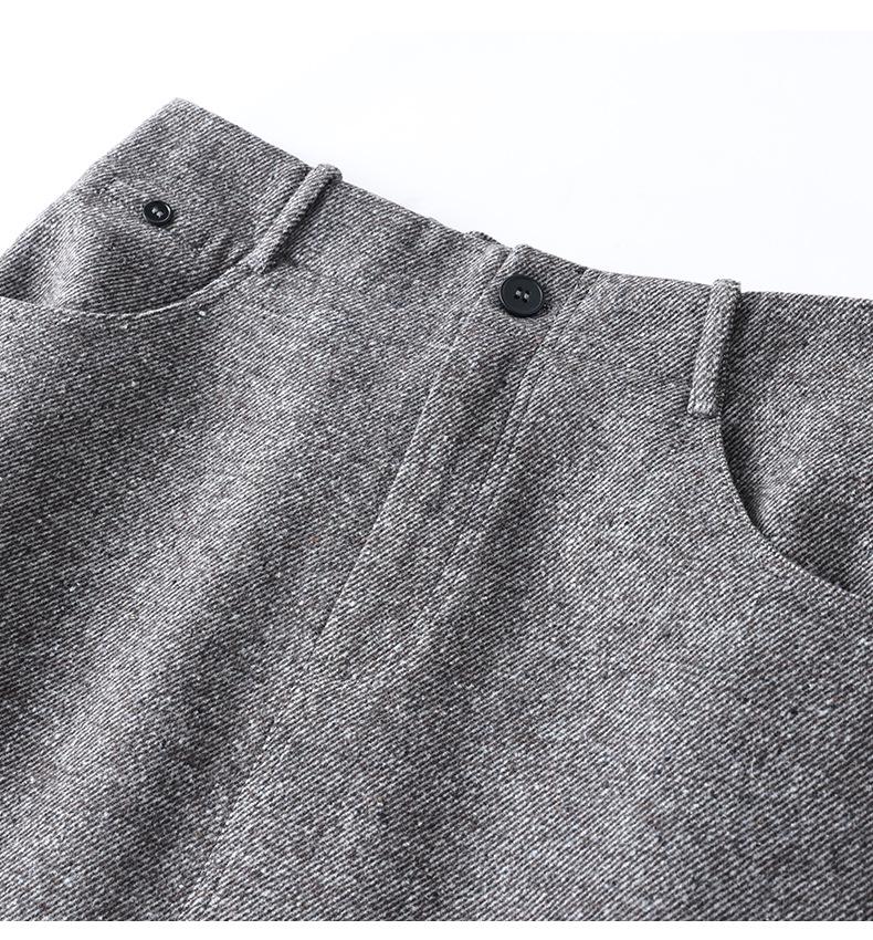 Woolen Half-Skirt: Women's 2025 Winter Brown-Gray Casual Slit Midi Skirt