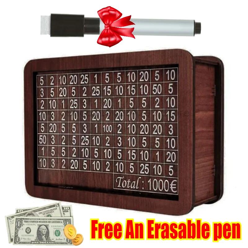 1000/3000/5000/10000 Euro Money Box Wooden Piggy Bank Reusable Money Vault Savings Box Challenge Cash Storage Case Children