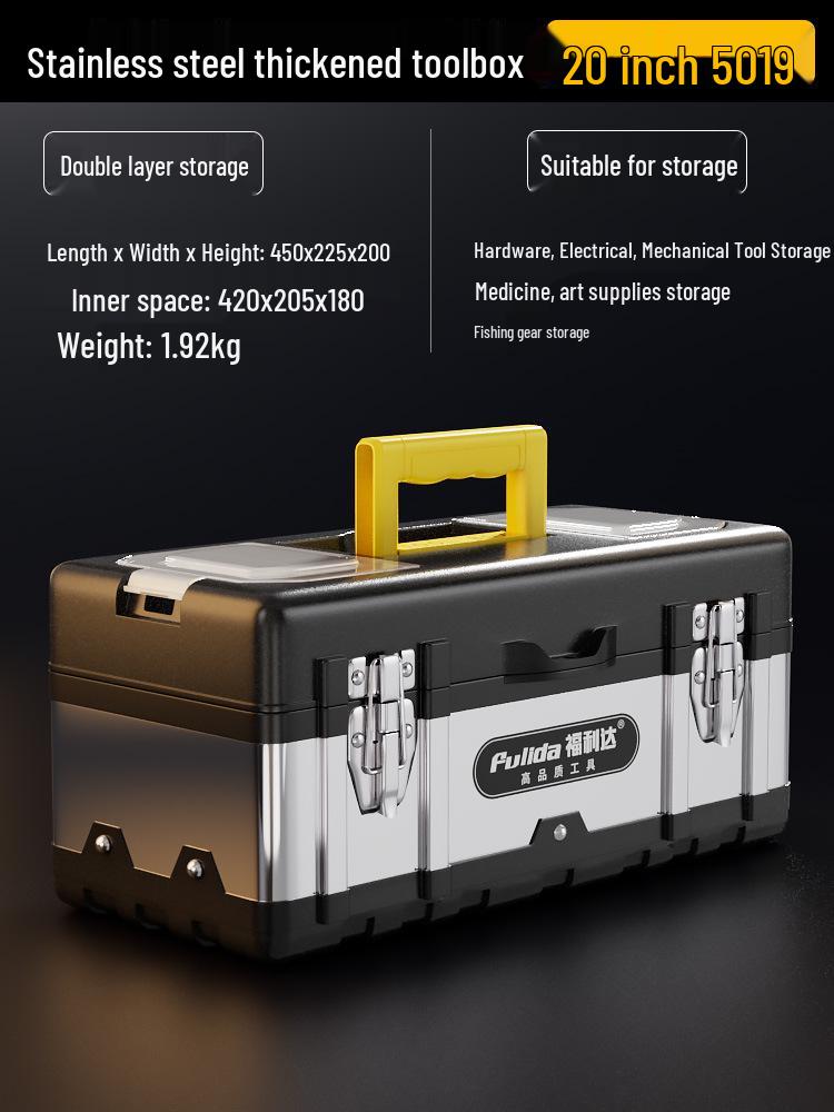Three-Layer Folding Industrial Grade Stainless Steel Multifunctional Toolbox for Home & Vehicle