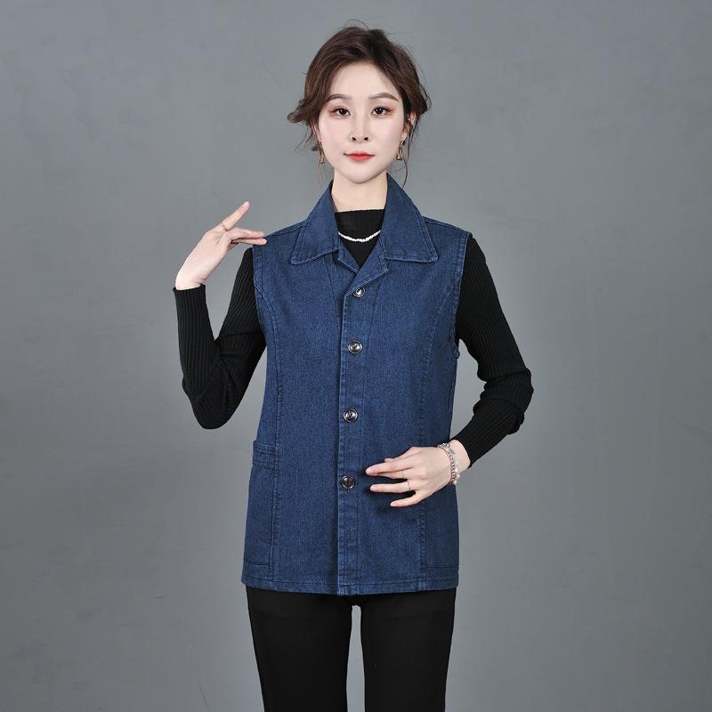 

Denim Vest Women s Dark Blue Vest Vest Elderly Pocket Design L