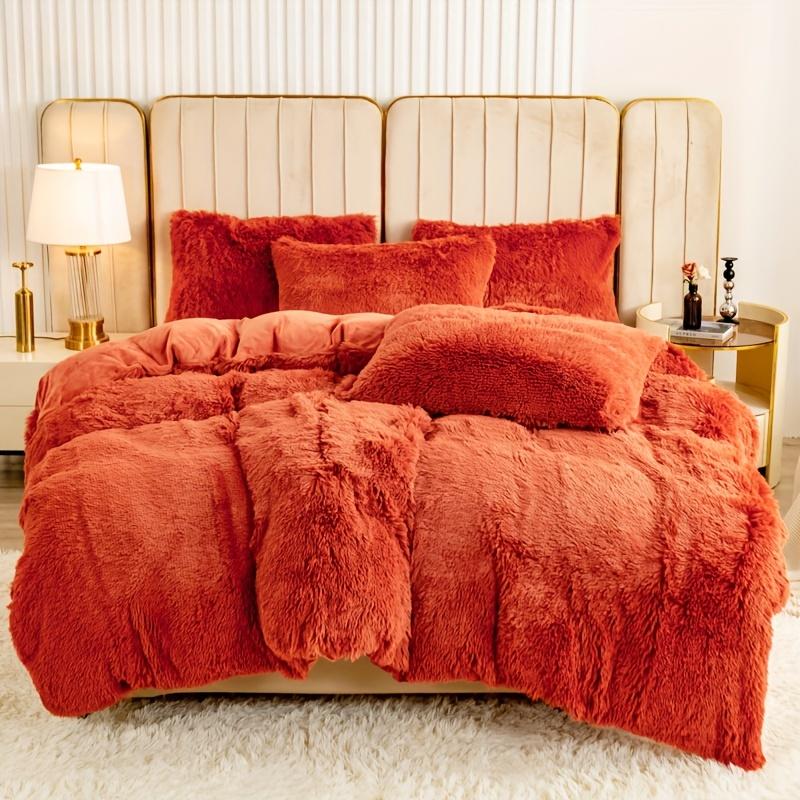 3-Piece Faux Fur Velvet Duvet Cover Set - Soft, Warm, Plush Bedding with Solid Color Design, 1 Duvet Cover and 1/2 Pillowcase, W
